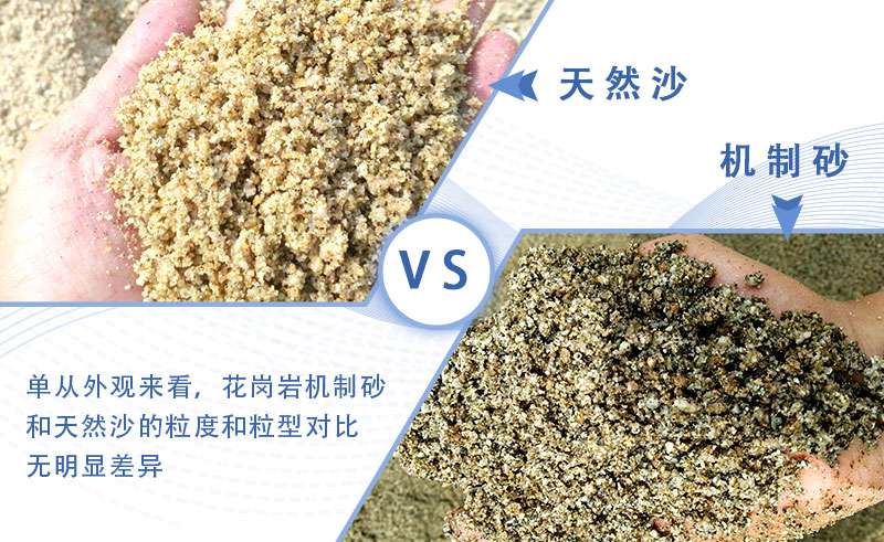 機(jī)制砂水洗設(shè)備清洗后的機(jī)制砂與河沙對(duì)比